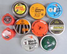 Ten tins of .177 air rifle/ pistol pellets including Air Arms, Eley Wasp, Sportsmarketing etc.