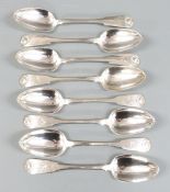 Harlequin set of eight Georgian Scottish hallmarked silver fiddle and shell pattern table spoons,