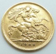 Edward VII 1908 Melbourne Mint gold half sovereign