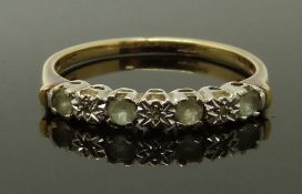 9ct gold ring set with aquamarines and diamonds, size R/S, 2.00g