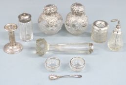 Hallmarked silver mounted items to include pair of Edward VII globe shaped bottles, Chester 1901,