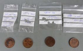 Four near uncirculated Victorian halfpennies, to include 1874 Heaton Mint, 1874 BBs, 1875 toned near