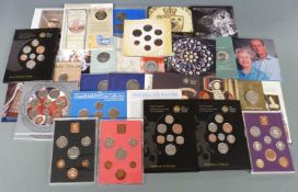 Nine largely Royal Mint coin sets including proof and brilliant uncirculated Royal Shield of Arms