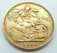 Queen Victoria 1892 Jubilee head gold full sovereign, Melbourne Mint
