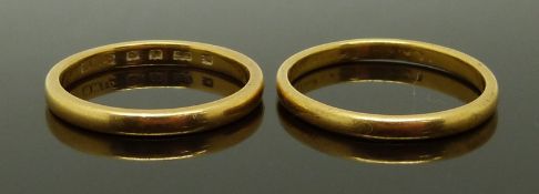 Two 22ct gold wedding bands/ rings, sizes L/M & N, 5.47g