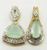 Two 9ct gold pendants set with Paraiba opals and diamonds, 3g