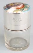 Art Nouveau enamel topped hallmarked silver perfume or salts bottle,import marks for Birmingham 1902