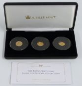 Three Jubilee Mint 'miniature' gold crown coins commemorating the Queen's 90th Birthday, cased