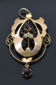 Edwardian 9ct gold pendant set with seed pearls and paste, 1.6g