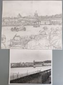 Tim Layzell (b1981) pencil drawing motor racing at Brooklands circa 1939, signed lower right, 29.5 x