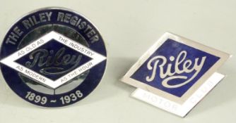 Riley Register enamel car badge, diameter 8cm and a Riley Motor Club enamel badge