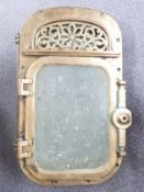 Early 20th century bronze ship's window or porthole with wheel operated ventilator mechanism to
