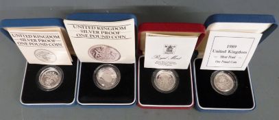 Royal Mint silver proof £1 coins comprising 1983, 1984, 1988 and 1989, various reverse designs,