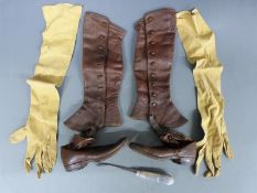 A pair of Victorian child's leather boots with matching leggings/ gaiters and a pair of kid