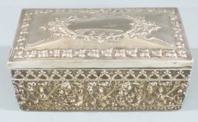 Mappin & Webb Victorian hallmarked silver desk top box with embossed decoration, London 1889,