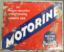 Motorine motor oils vintage enamel sign, 53.5 x 63.5cm