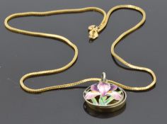 A 9ct gold necklace (2.3g) and silver gilt and enamel pendant