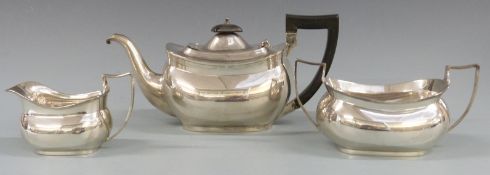 George V hallmarked silver three piece teaset, Chester 1926 maker Barker Brothers, length of