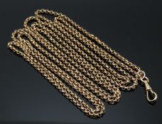 Victorian yellow metal guard chain made up of faceted circular links, 27.1g