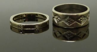 An 18ct white gold ring (1.6g) and a 9ct white gold ring (3.2g), size J & H/I