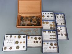 Quantity of coins including 81g of pre 1947 silver and replica displays of coins