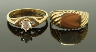 Two 9ct gold rings, one set with cubic zirconia, size M & K, 4.13g