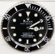 Rolex Oyster Perpetual Date Submariner dealer's shop display or advertising wall clock with date
