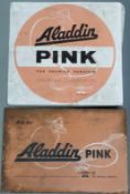Two Aladdin Pink paraffin double sided vintage signs, one enamel 30 x 46cm the other marked A/5/