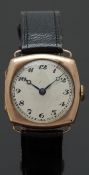 Centaur 9ct gold gentleman's wristwatch with blued Breguet hands, black Arabic numerals, silver dial