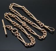 Victorian 9ct rose gold fob/ Albert made up of elongated twisted links and curb link chain, 47.2g