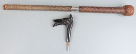 Maxwell London hallmarked silver mounted riding crop or similar, London 1915, length 46cm and a