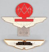 Aston Martin Owners Club enamel car badge together with a further Aston Martin badge