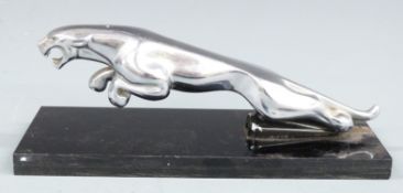 Chrome Jaguar car mascot on black display base, length of mascot 19.5cm