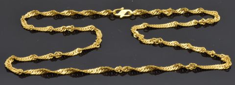 A yellow metal necklace made up of a twisted links, marked 916 for 22ct gold, 7.1g