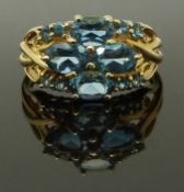 A 14ct gold ring set with blue topaz, size N/O, 3.66g