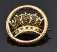 A 15ct gold brooch in the form of a crown, 1.9cm diameter, 2.8g