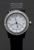 DKNY ladies wristwatch ref. NY-8012 with steel hands and baton markers, embossed white dial, faux