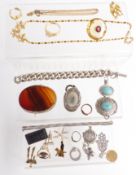A collection of jewellery including silver and agate brooch, etc