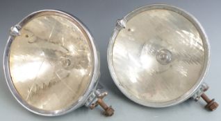 Pair of 12 inch large vintage car headlamps, likely Marchal, possibly ex Bugatti or similar large