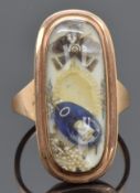 Georgian mourning ring set with hair and seed pearls, size N, 6.03g