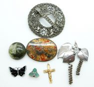 Danish silver brooch by Anton Michelsen and signed Nougee for Gertrud Engel, moss agate brooch,