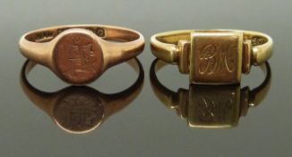 Two 9ct gold signet rings, size N & S, 5.31g