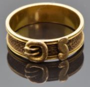 Victorian mourning buckle ring set with plaited hair