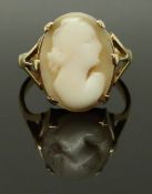 A 9ct gold ring set with a cameo, size N, 2.63g