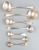 Mainly Georgian hallmarked silver ladles and salt/mustard spoons including a Peter & William Bateman