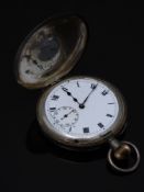 Silver keyless winding half hunter pocket watch with inset subsidiary seconds dial, blued hands,