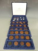 A cased collection of Russian coins to include 1763 Kopek, 1764 five Kopek and later examples