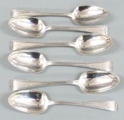 Harlequin set of six Georgian and William IV beaded edge table spoons, various dates circa 1808 to