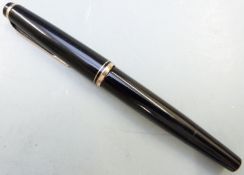 Montblanc No. 22 fountain pen with black resin barrel, blue sapphire effect band, white snow cap and