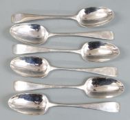 Set of six Georgian hallmarked silver table spoons, London 1791 maker Thomas Northcote, length 21.